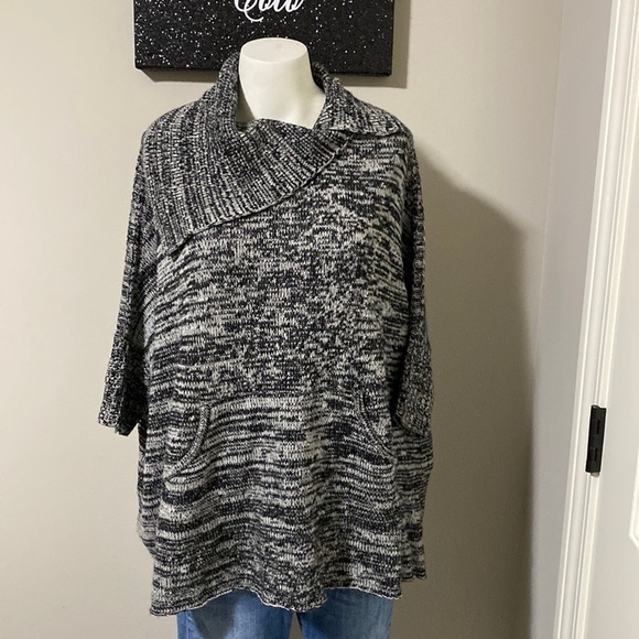 NSF Sweater Cowl CASHMERE Wool Oversized Ribbed Knit Sweater Black Gray Sz S - Picture 1 of 9